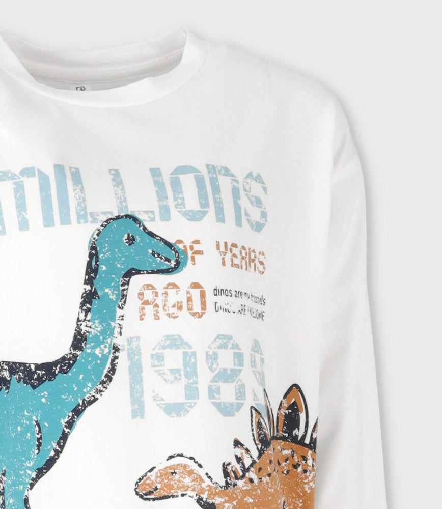 Polera niño con dinosaurios 2 años / Blanco
