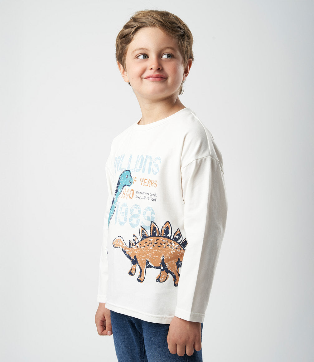 Polera niño con dinosaurios 2 años / Blanco