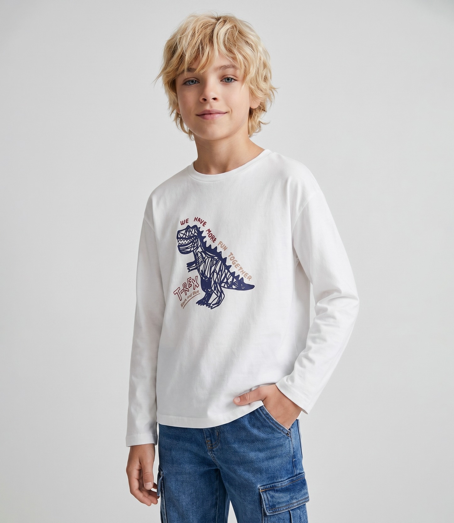 Polera niño t-rex 2 años / Crudo