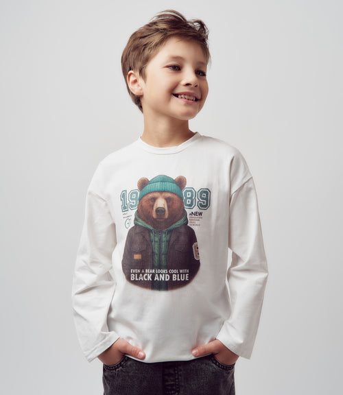 Polera niño con oso 2 años / Crudo