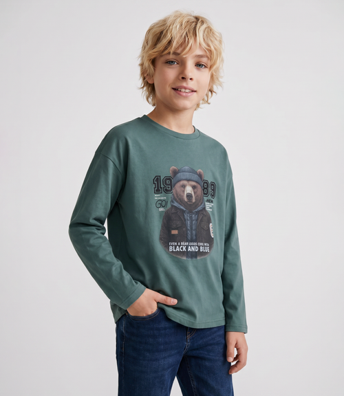 Polera niño con oso 2 años / Petróleo