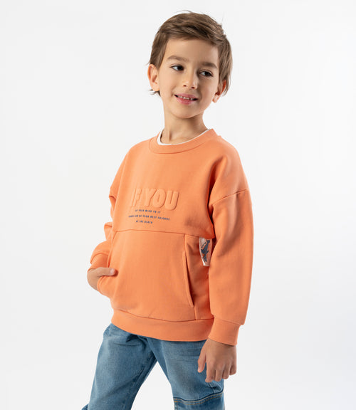 Polerón niño con bolsillo 2 años / Naranjo