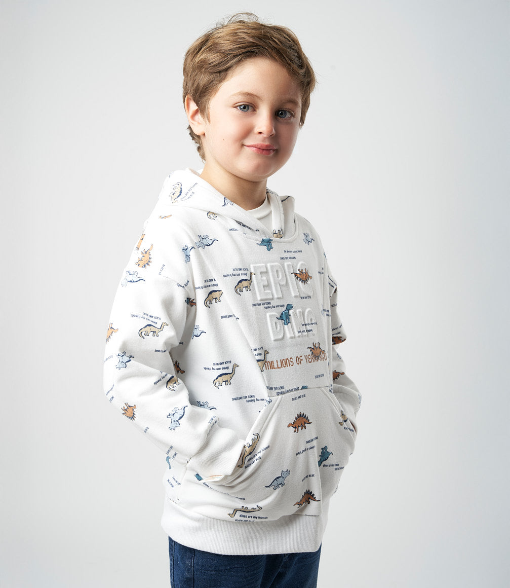 Polerón niño con dinosaurios 2 años / Blanco
