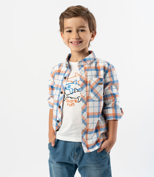 Camisa niño cuadrillé 2 años / Naranjo