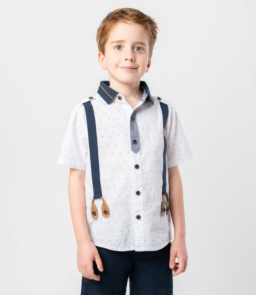 Camisa niño con suspensores 2 años / Blanco