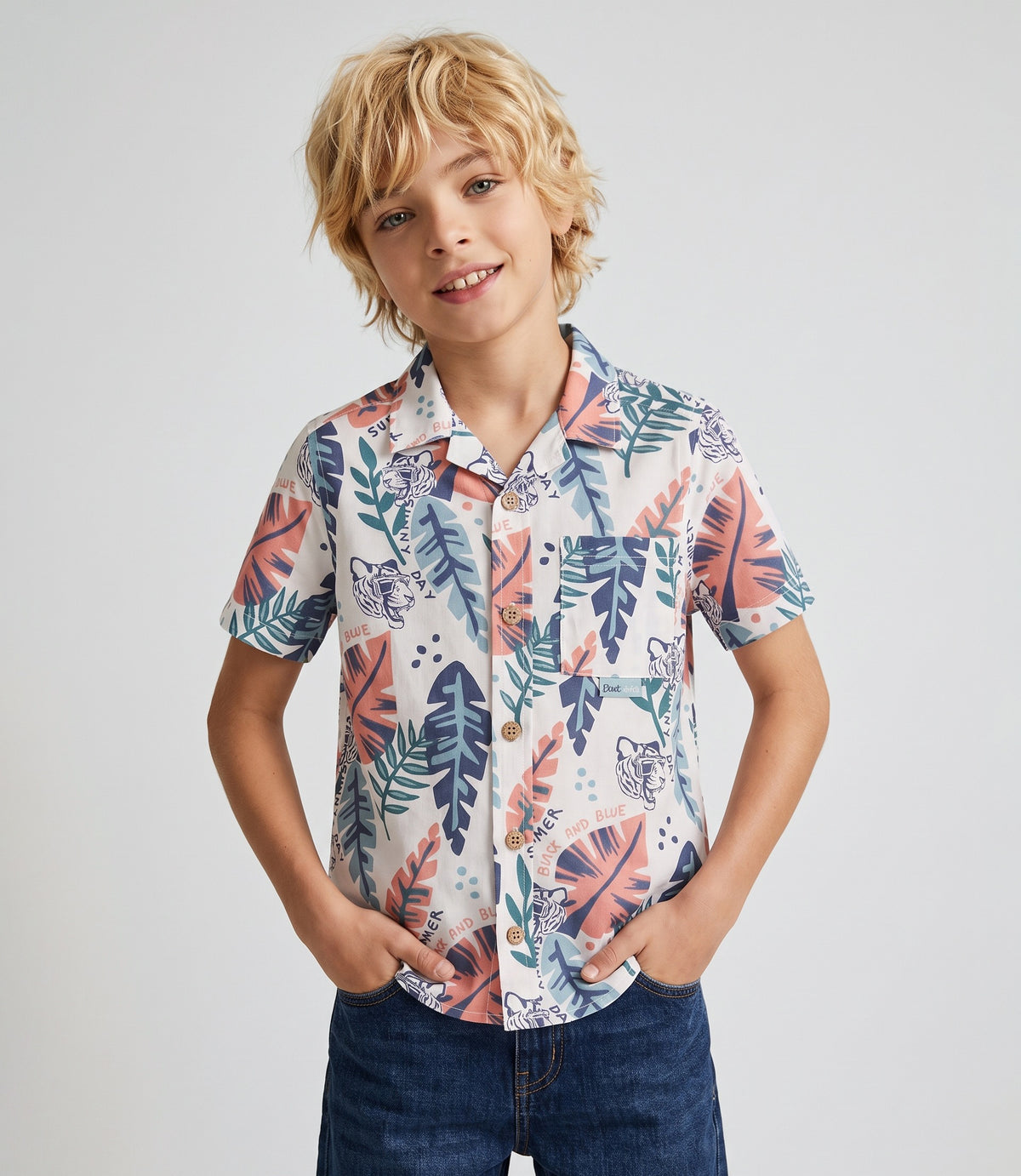 Camisa niño con hojas 2 años / Crudo