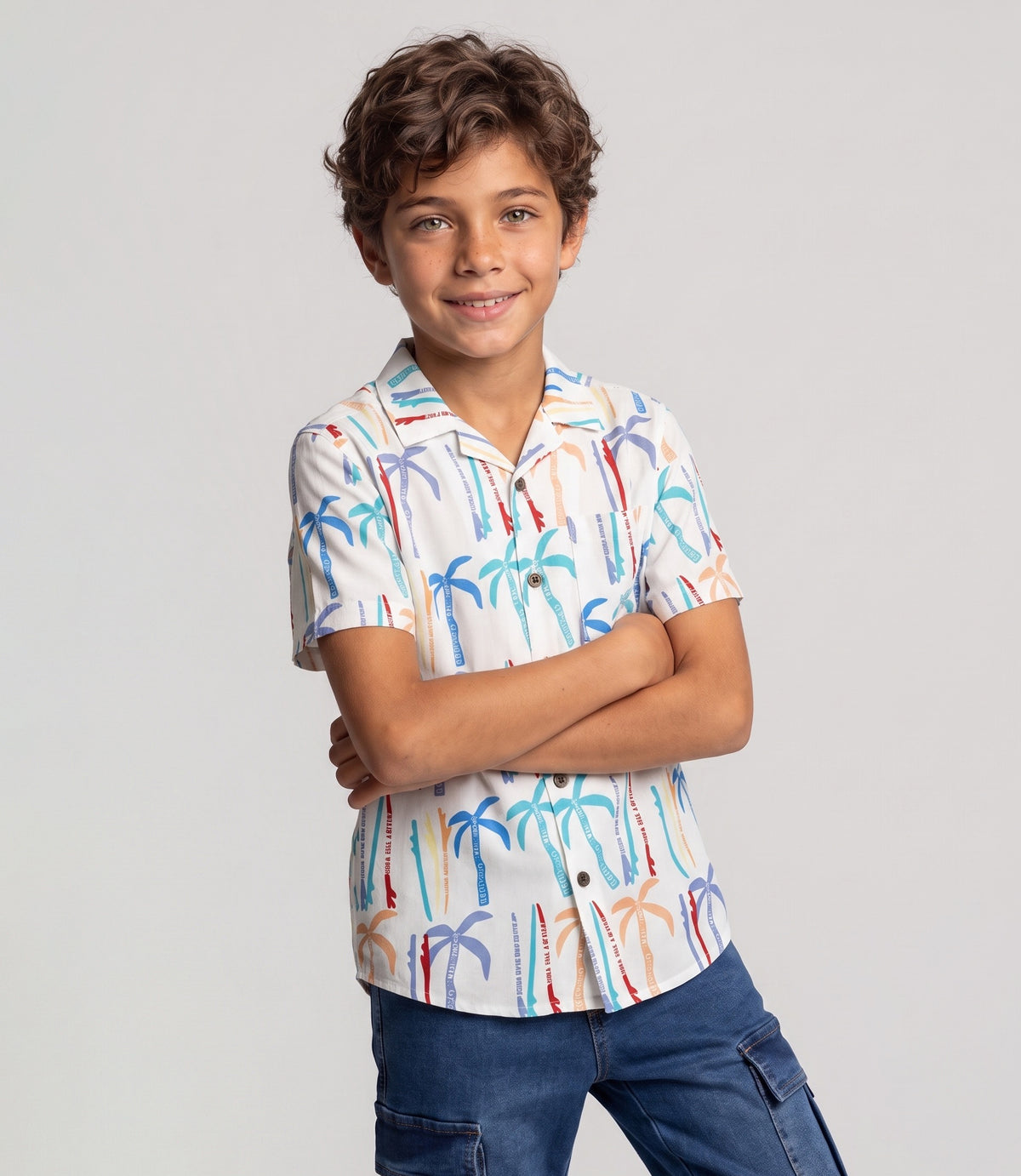 Camisa niño palmeras 2 años / Crudo