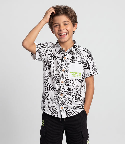 Camisa niño hojas 2 años / Crudo
