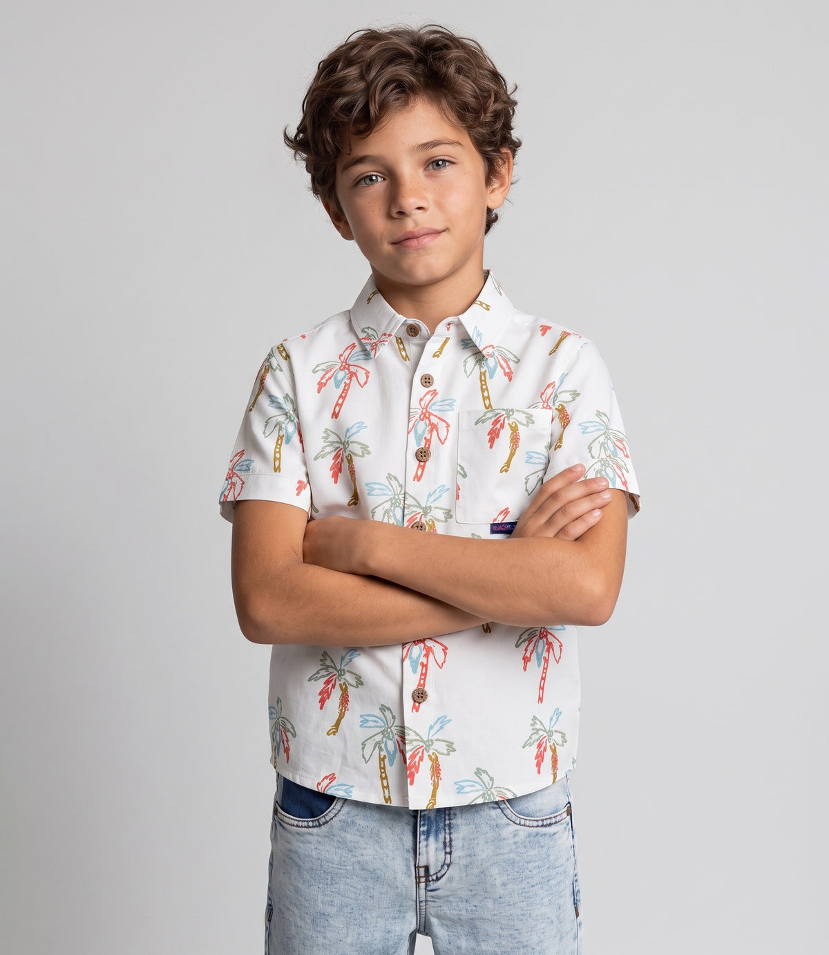 Camisa niño palmeras 4 años / Crudo