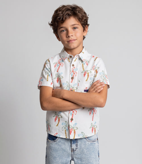 Camisa niño palmeras 4 años / Crudo