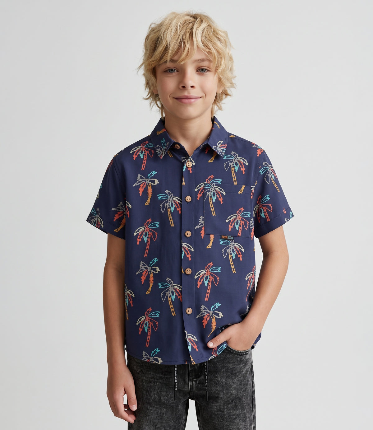 Camisa niño palmeras 8 años / Azul