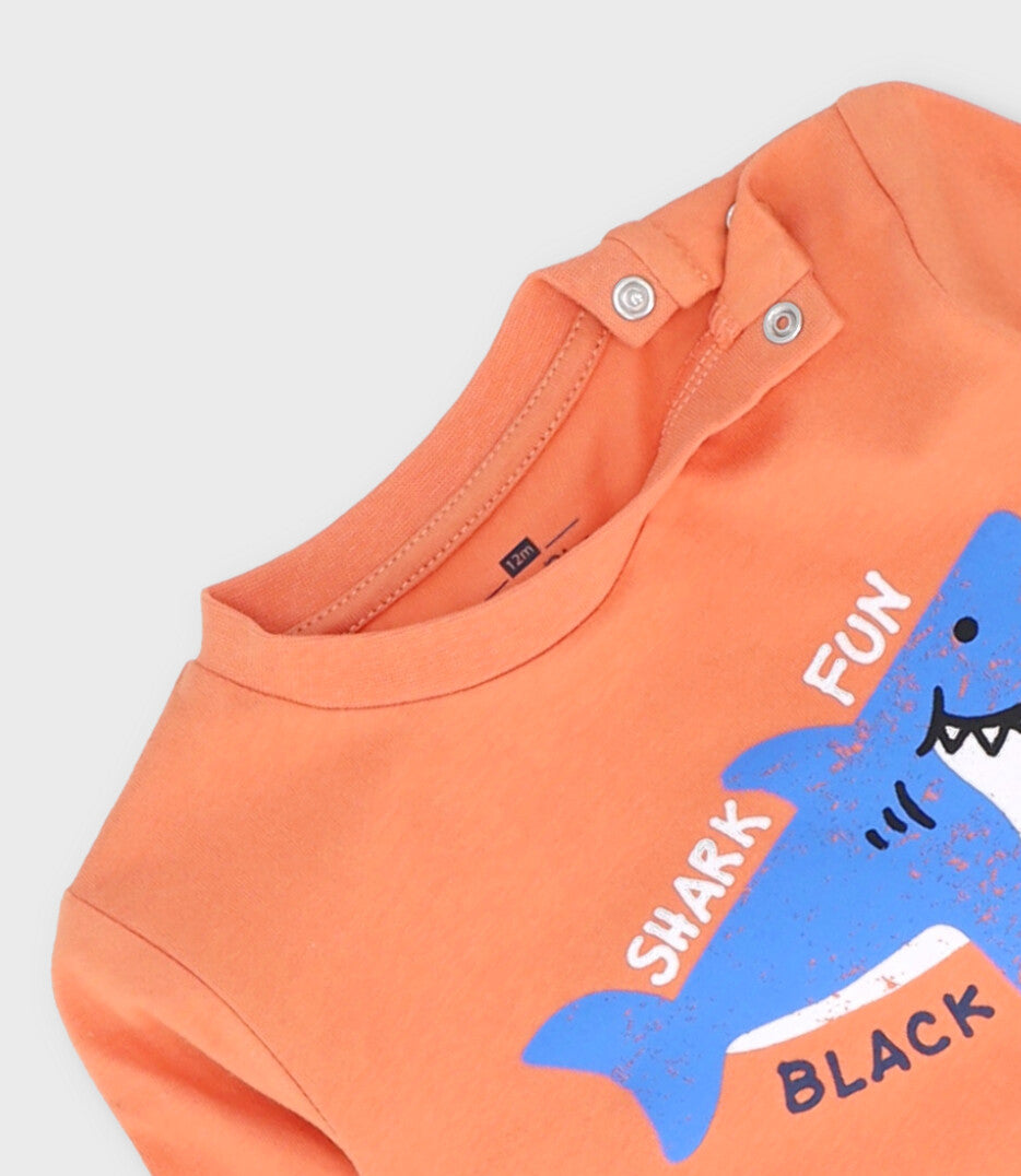 Polera bebé niño con tiburón 3 meses / Naranjo