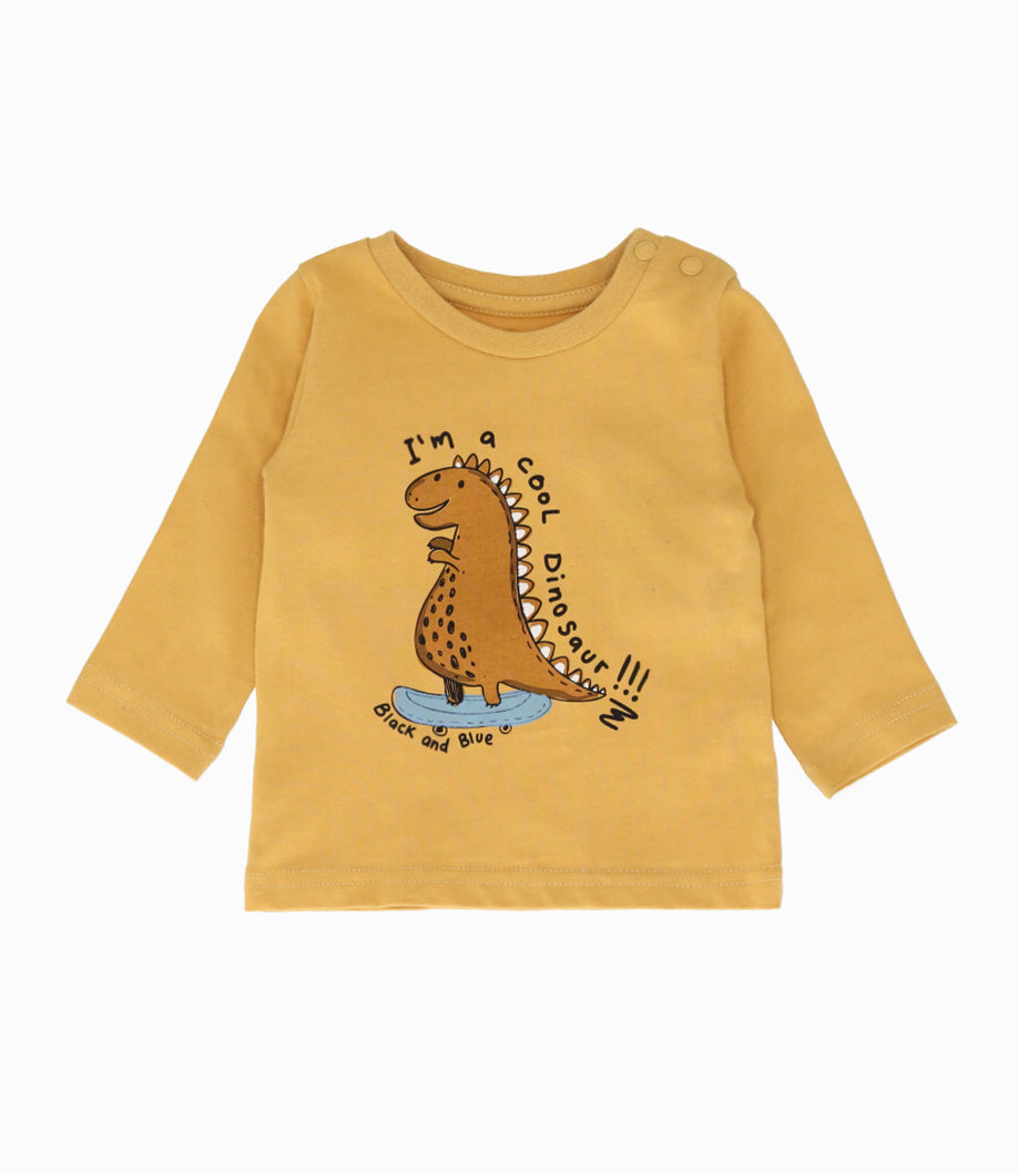 Polera bebé niño con dinosaurio 3 meses / Mostaza