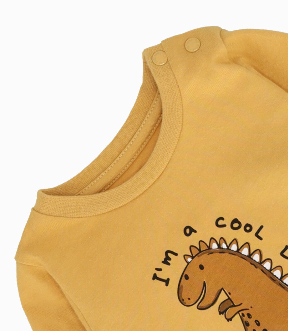 Polera bebé niño con dinosaurio 3 meses / Mostaza