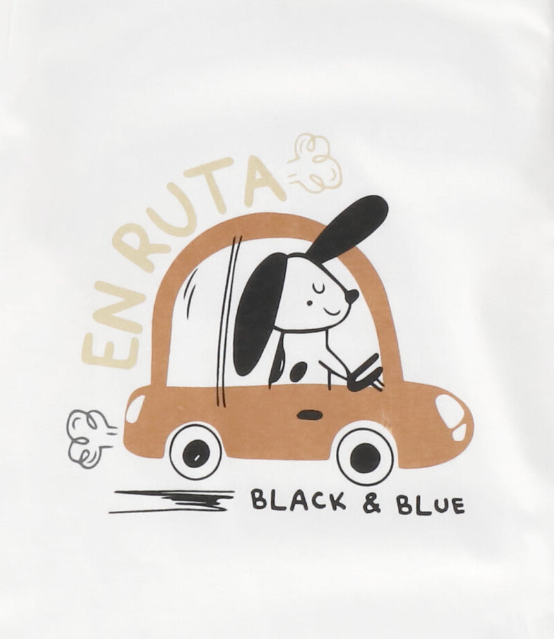 Polera bebé niño con auto 3 meses / Crudo