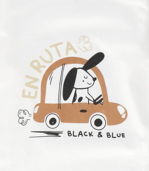 Polera bebé niño con auto 3 meses / Crudo