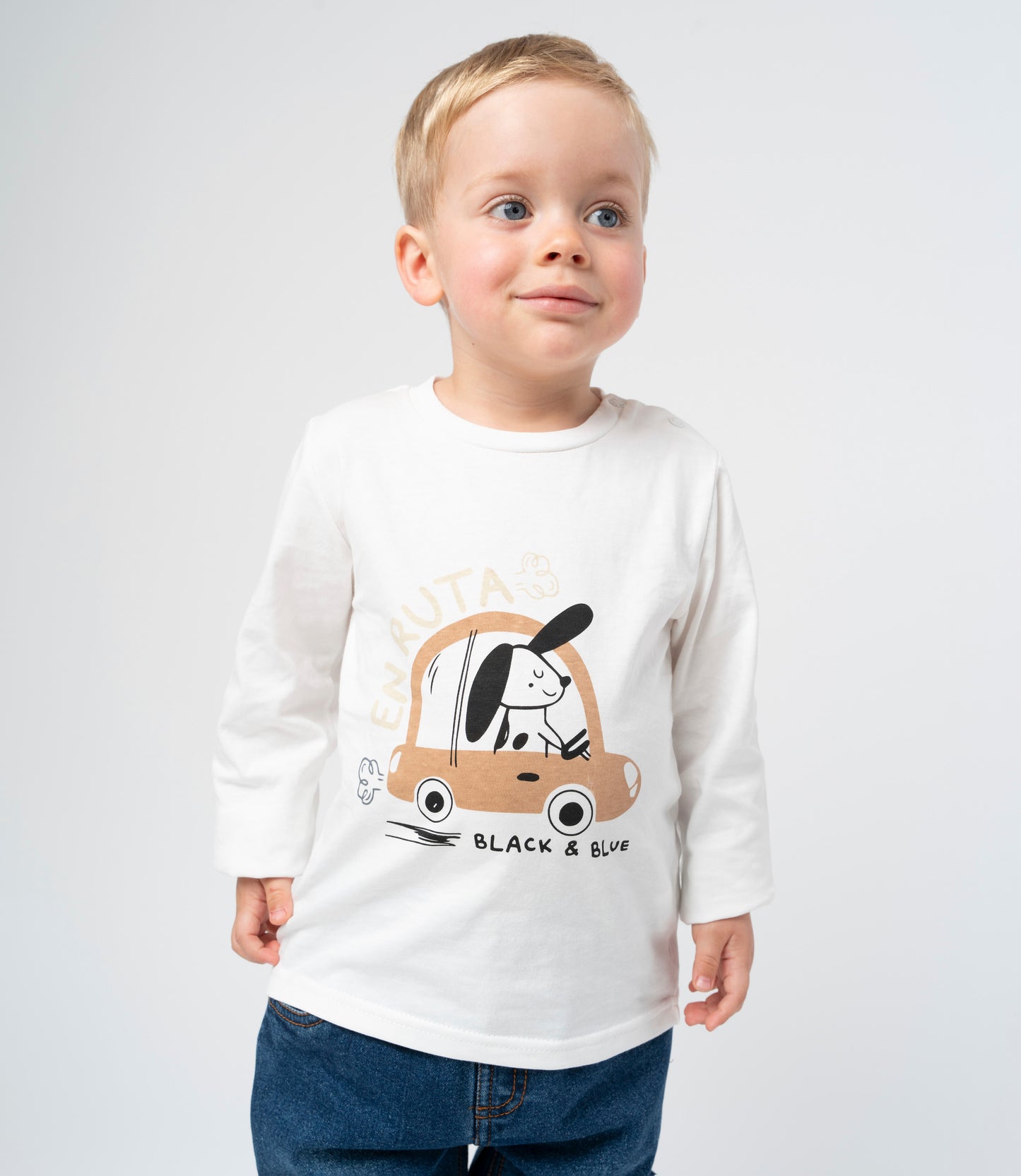 Polera bebé niño con auto 3 meses / Crudo