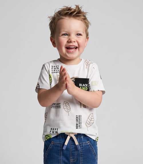 Polera bebé niño hojas 3 meses / Crudo