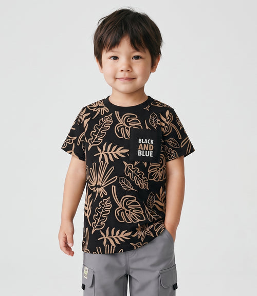 Polera bebé niño hojas 3 meses / Negro