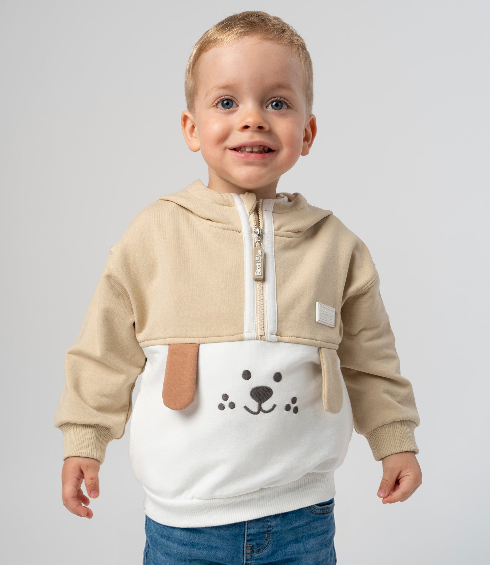 Polerón bebé niño medio cierre 3 meses / Beige