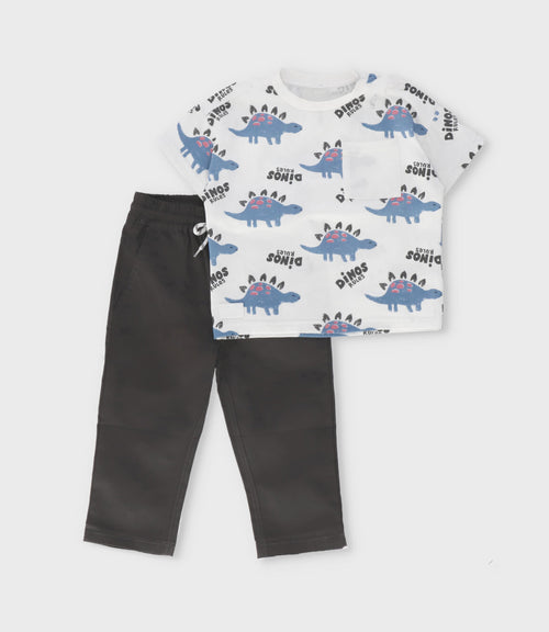 Conjunto bebé niño dinos 3 meses / Blanco