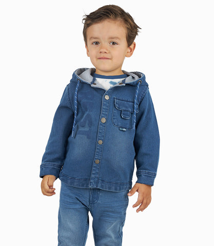 Camisa Bebé Niño Con Gorro Denim Azul