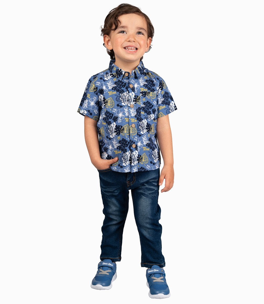 Camisa Bebé Con Hojas 3 meses / Azul Marino