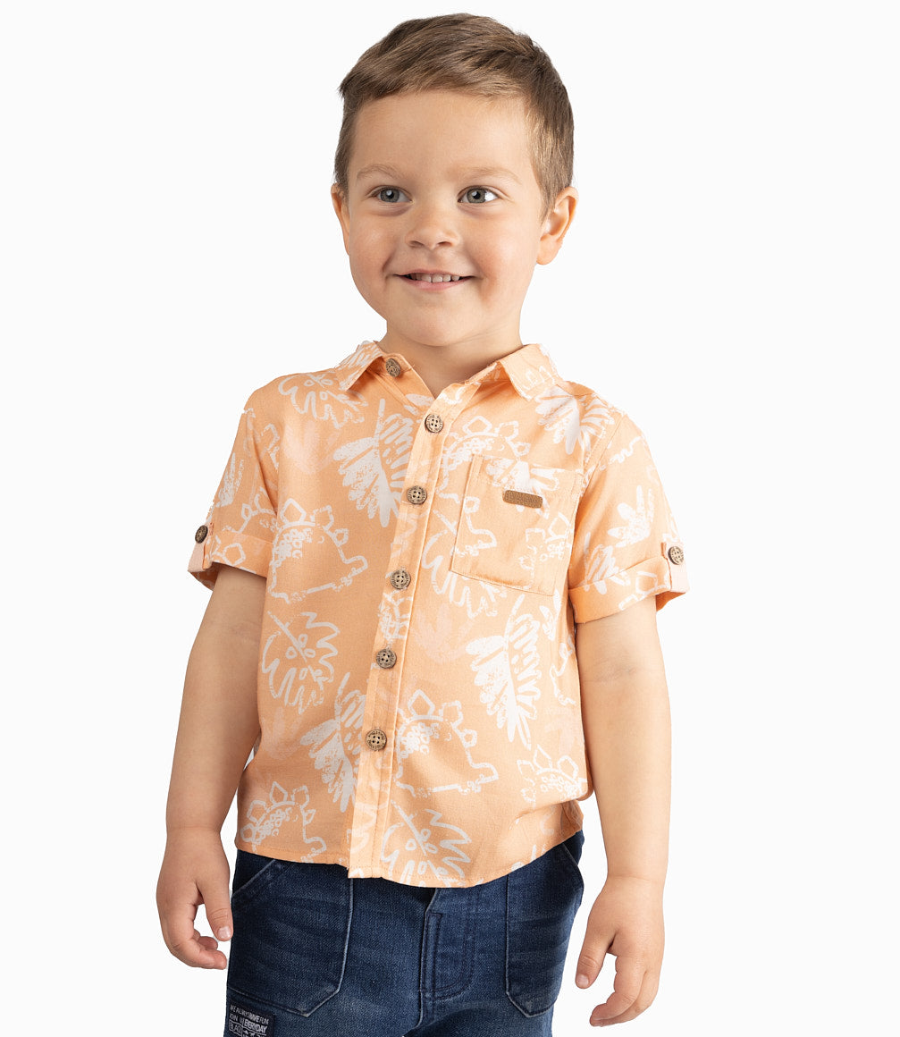 Camisa Bebé Guayabera Con Dinosaurios 3 meses / Naranjo
