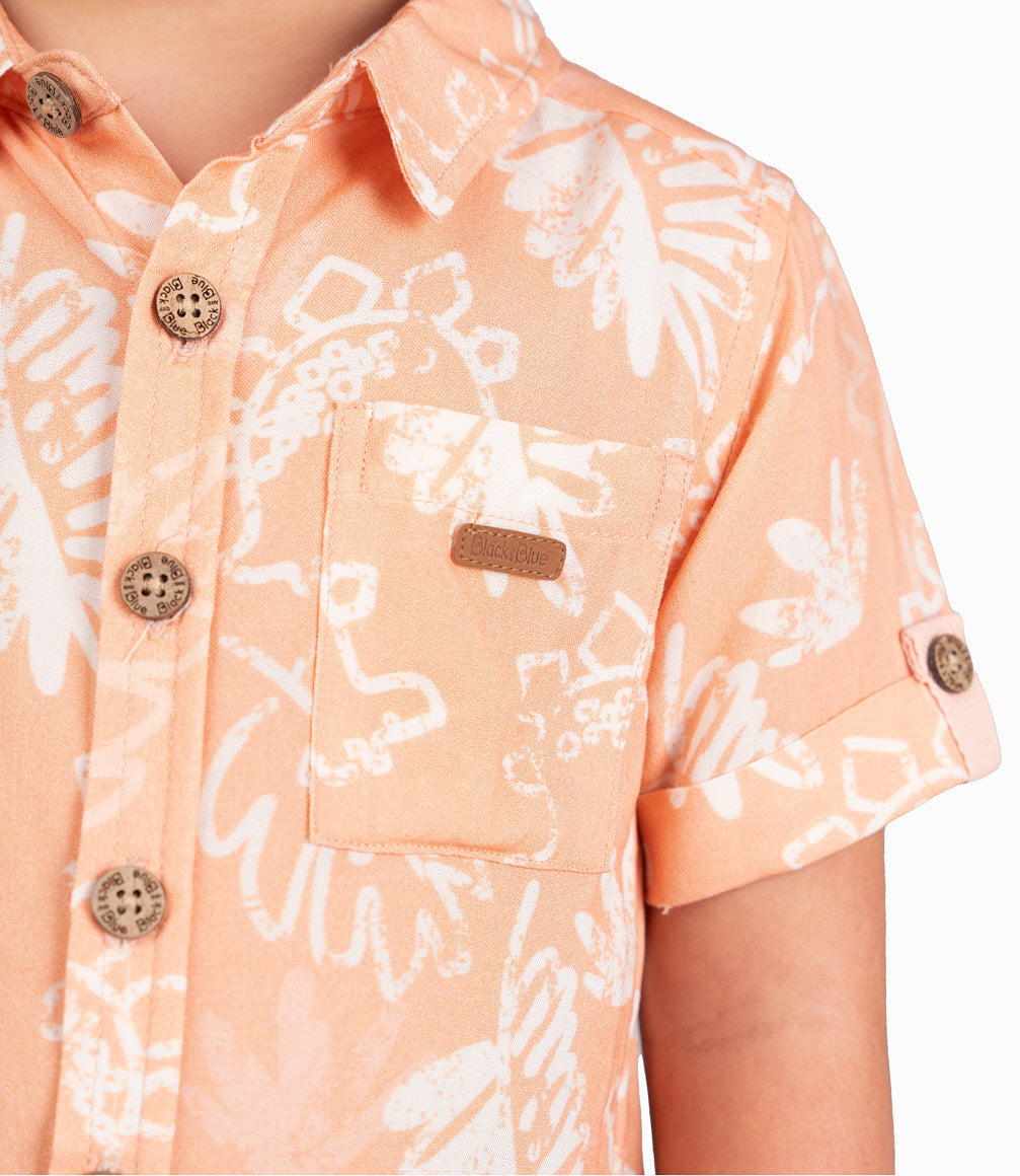 Camisa Bebé Guayabera Con Dinosaurios 3 meses / Naranjo