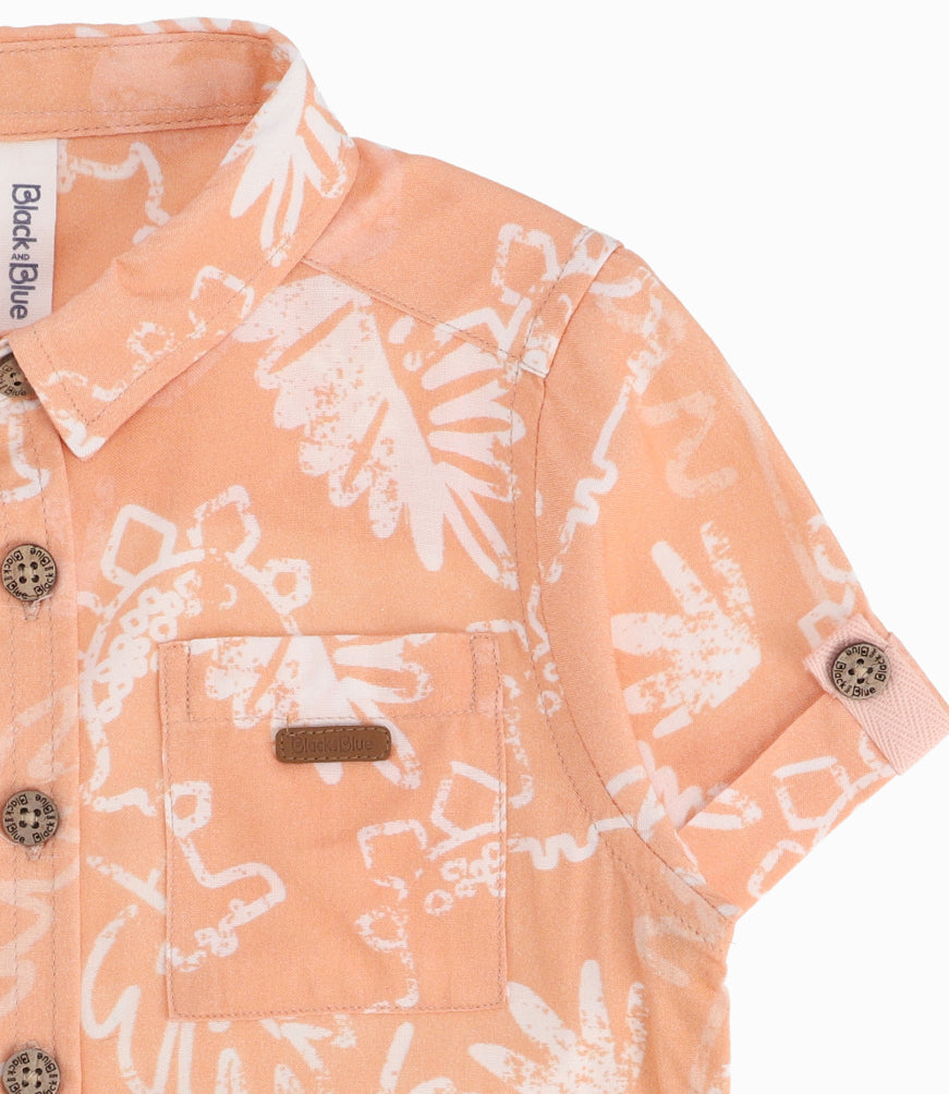 Camisa Bebé Guayabera Con Dinosaurios 3 meses / Naranjo