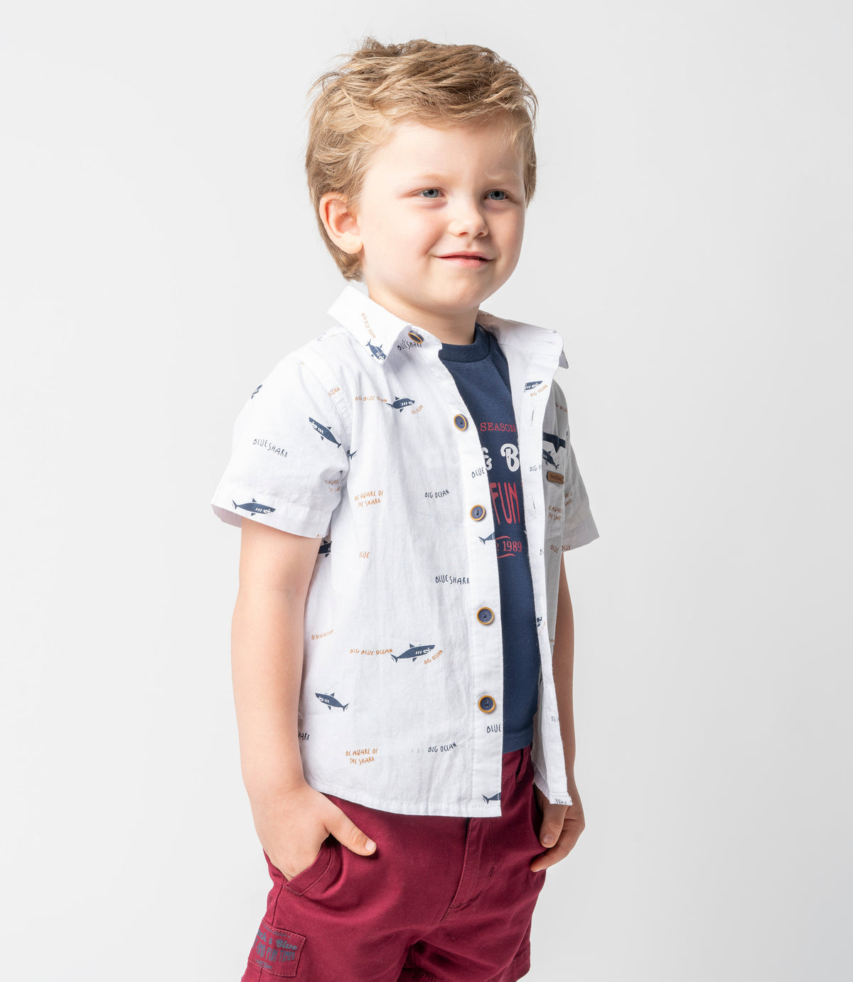 Camisa bebé con tiburones - 3 meses / Blanco
