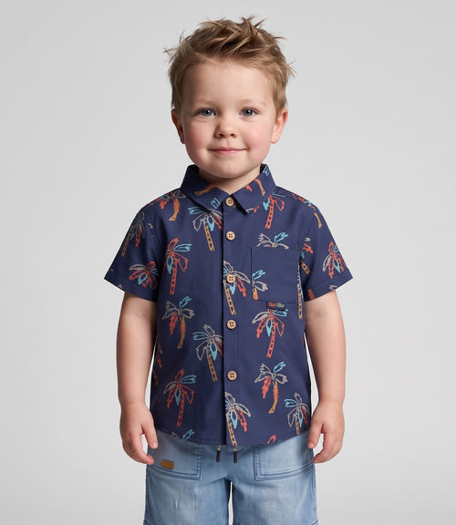 Camisa bebé niño palmeras 3 meses / Azul