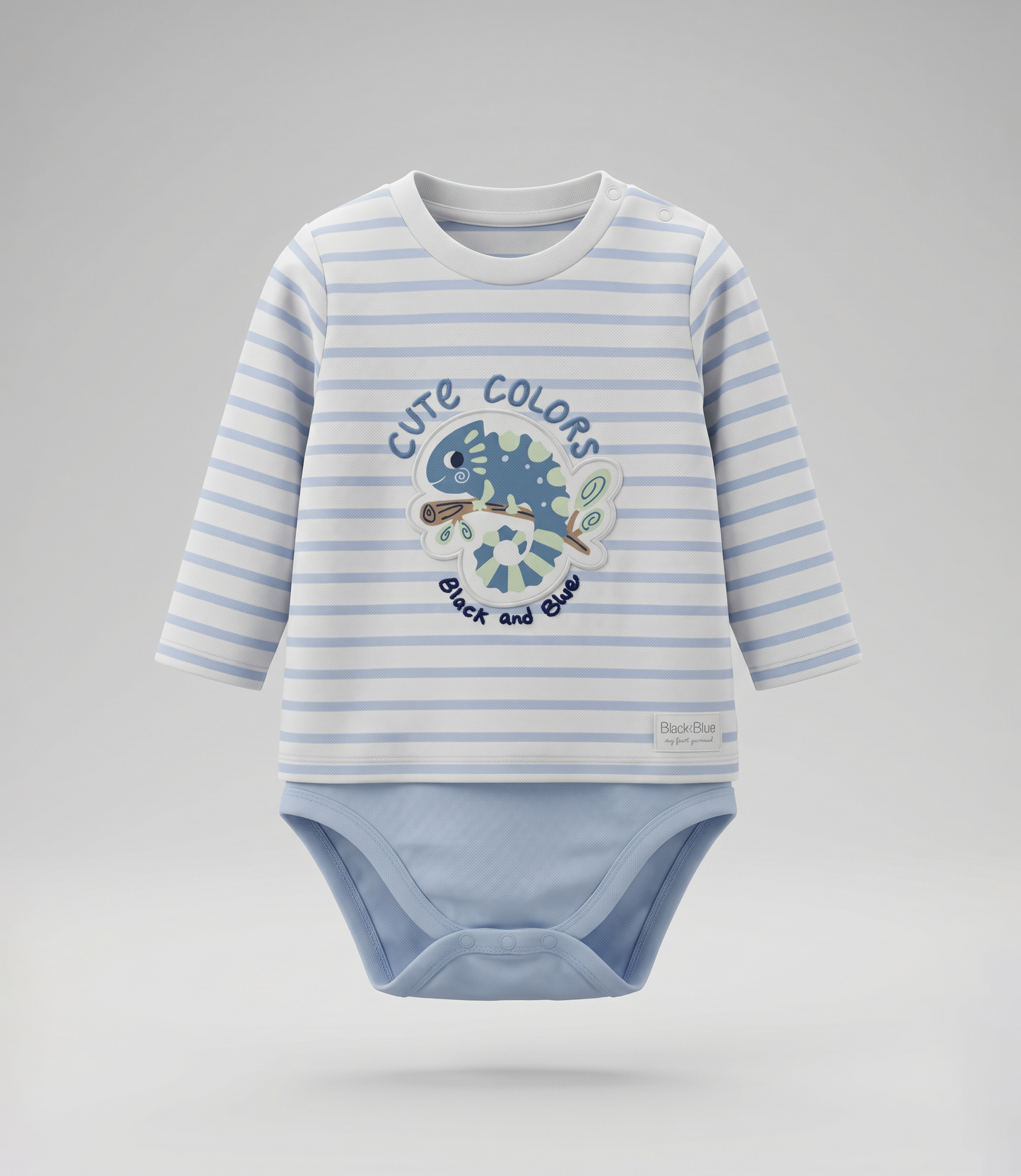 Body recién nacido rayado con camaleón 0 meses / Celeste