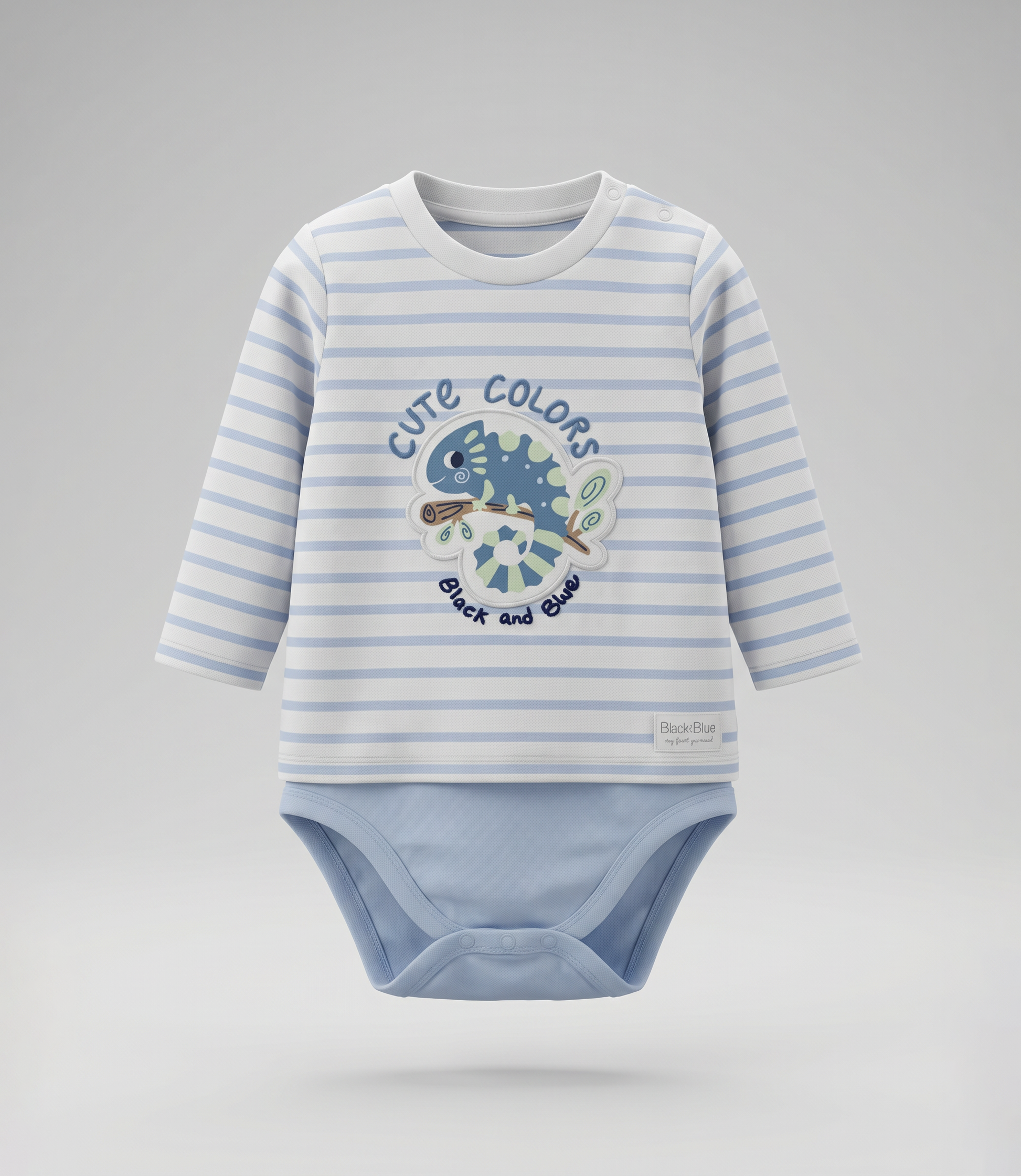 Body recién nacido rayado con camaleón 0 meses / Celeste
