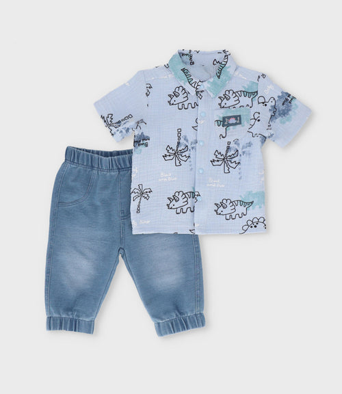 Conjunto recién nacido con camisa 0 meses / Celeste