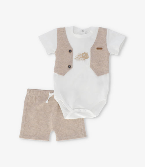 Conjunto recién nacido con dinosaurio 0 meses / Beige