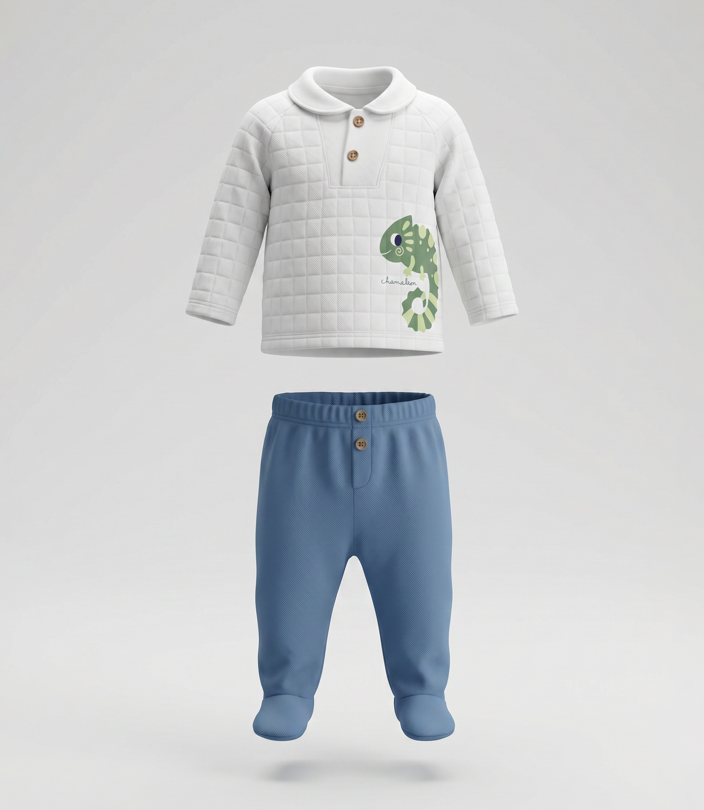 Conjunto recién nacido cuadrillé con camaleón 0 meses / Crudo