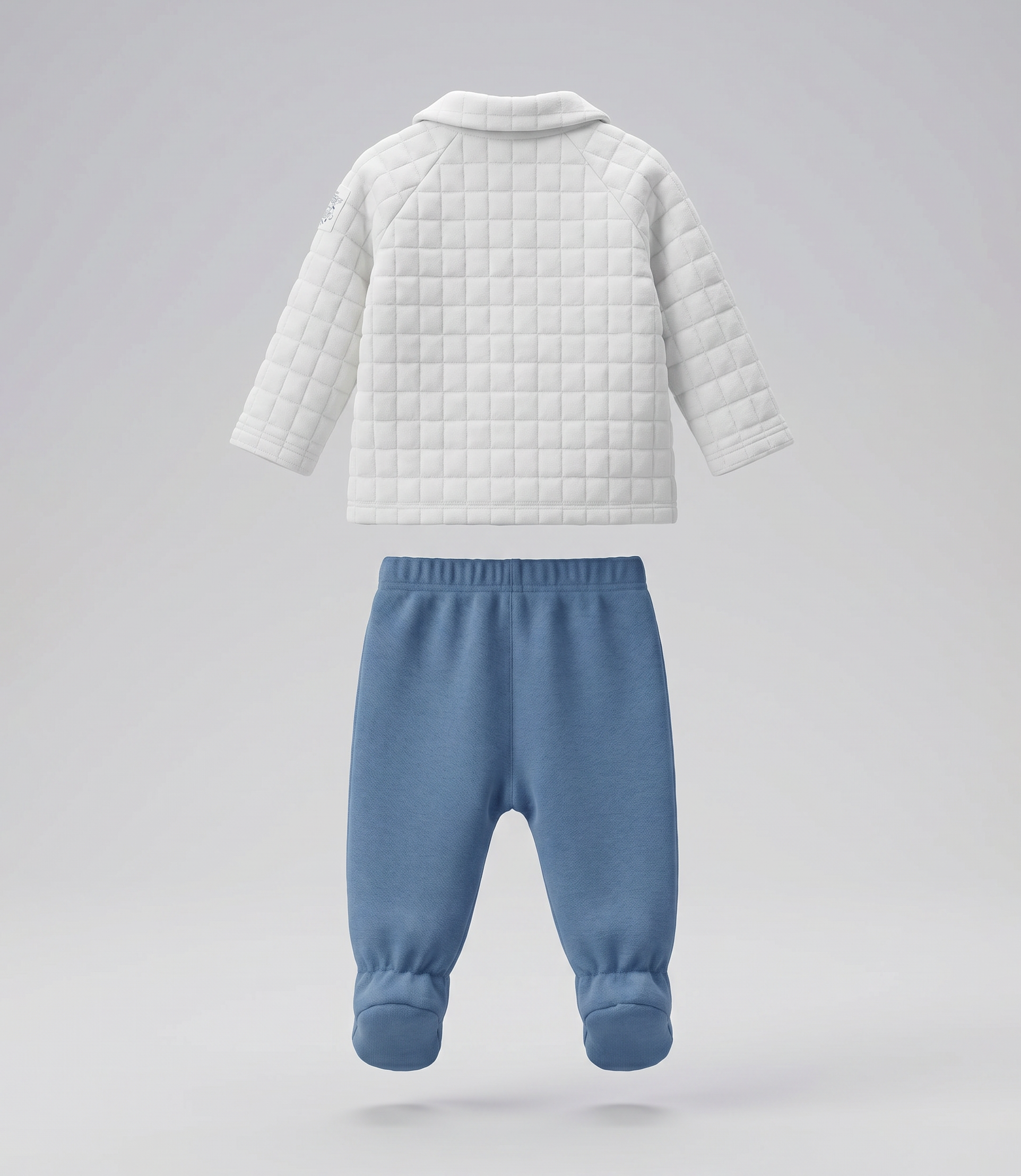 Conjunto recién nacido cuadrillé con camaleón 0 meses / Crudo