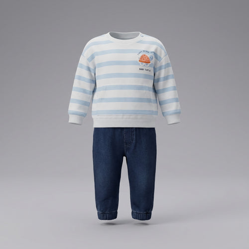 Conjunto recién nacido con rayas 0 meses / Celeste
