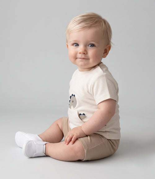 Conjunto recién nacido con dinosaurio 0 meses / Crudo