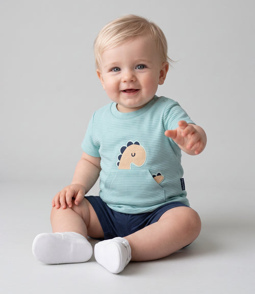 Conjunto recién nacido con dinosaurio 0 meses / Celeste