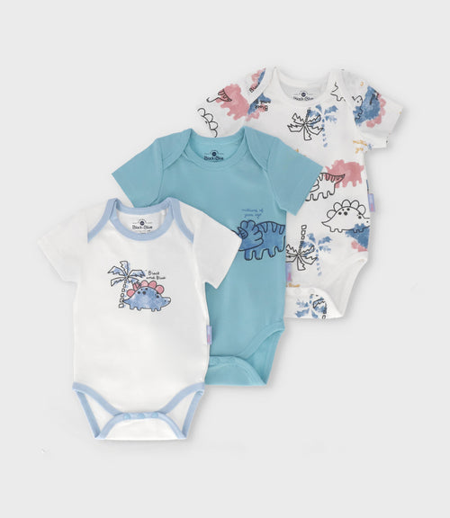 Pack body recién nacido con dinosaurios 0 meses / Celeste