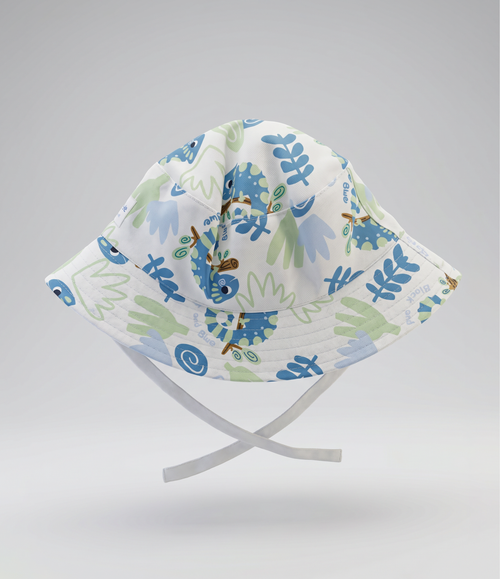 Gorro recién nacido bucket con camaleón 0-6 meses / Crudo