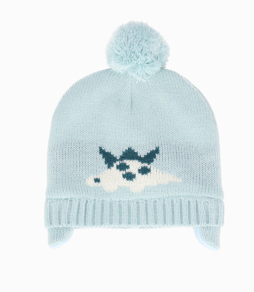 Gorro recién nacido con dinosaurio 0-6 meses / Celeste