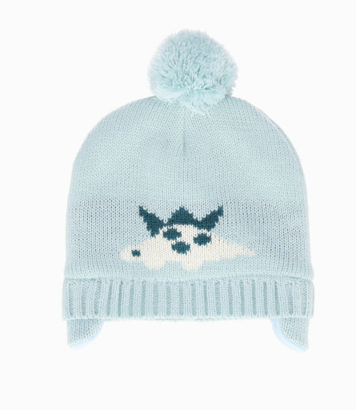 Gorro recién nacido con dinosaurio 0-6 meses / Celeste