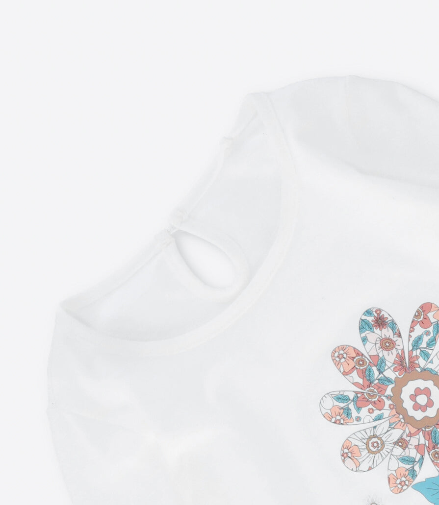 Polera niña con flores 2 años / Blanco