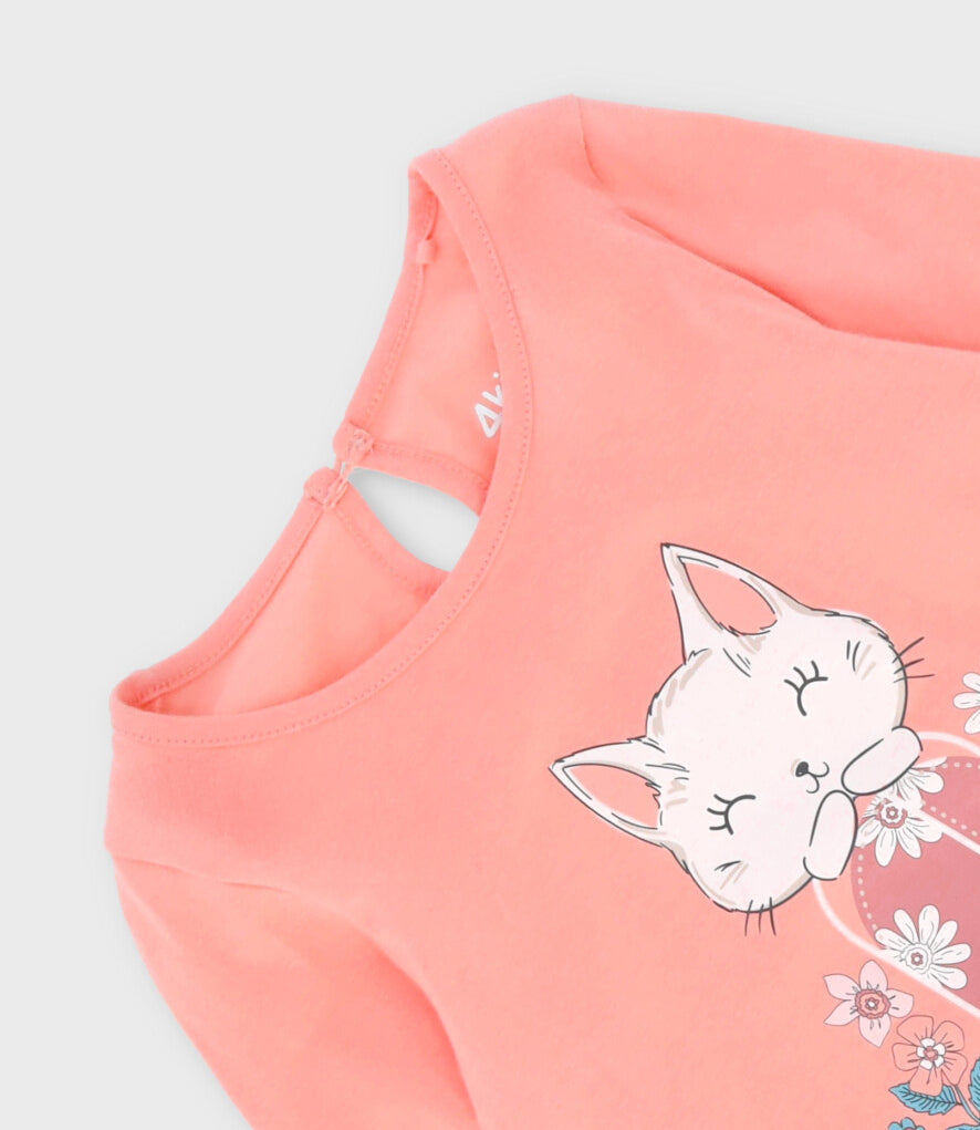 Polera niña con gato 2 años / Coral