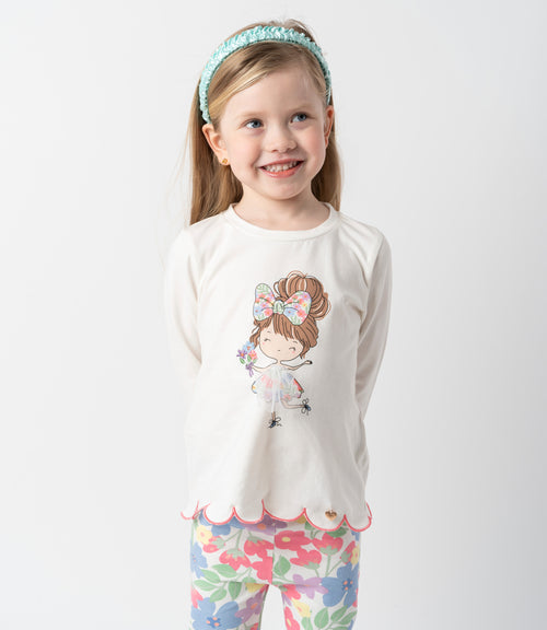 Polera niña con bailarina 2 años / Blanco