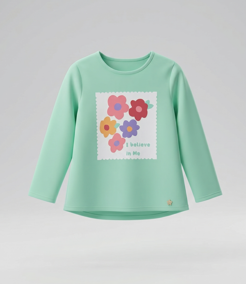Polera niña con flores 2 años / Menta
