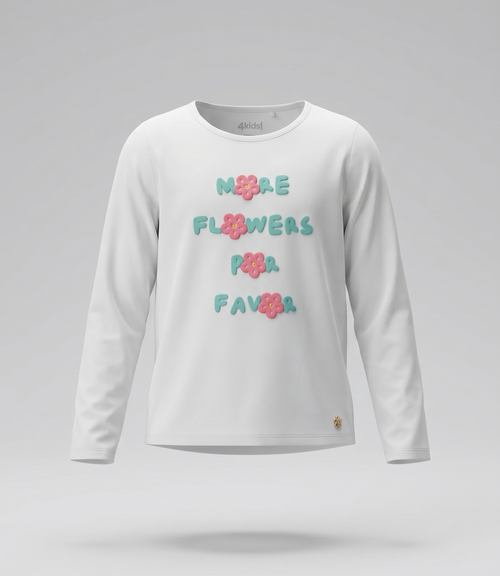Polera niña con flores 2 años / Blanco